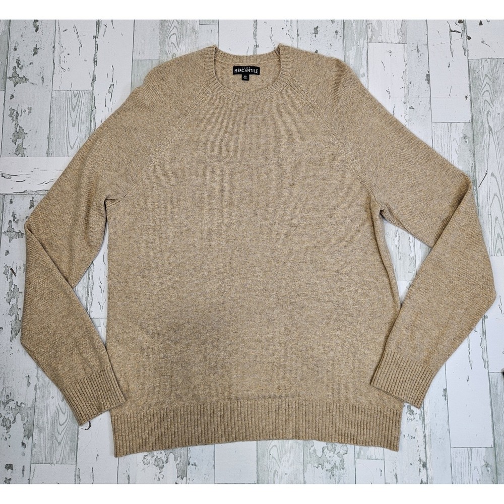 J.Crew Mercantile Mens XL Tan Lambswool Blend Crewneck Sweater J7419 Heathered